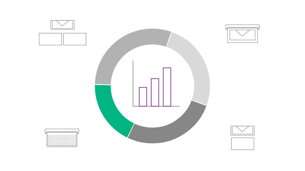  a donut diagram separated into four parts with statistics sign in the middle