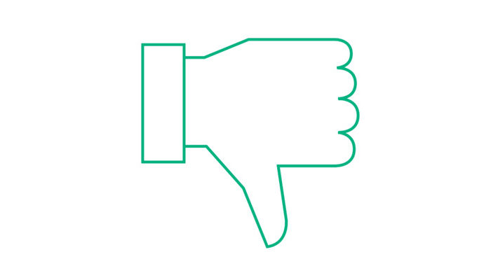 A hand with the thumb pointing down, symbolizing a decline or a negative response