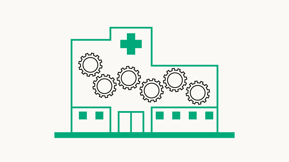 Icon with a cssd building and wheels displayed next to each other